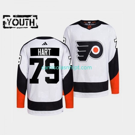 Camiseta Philadelphia Flyers Carter Hart 79 Adidas 2022 Reverse Retro Branco Authentic - Criança
